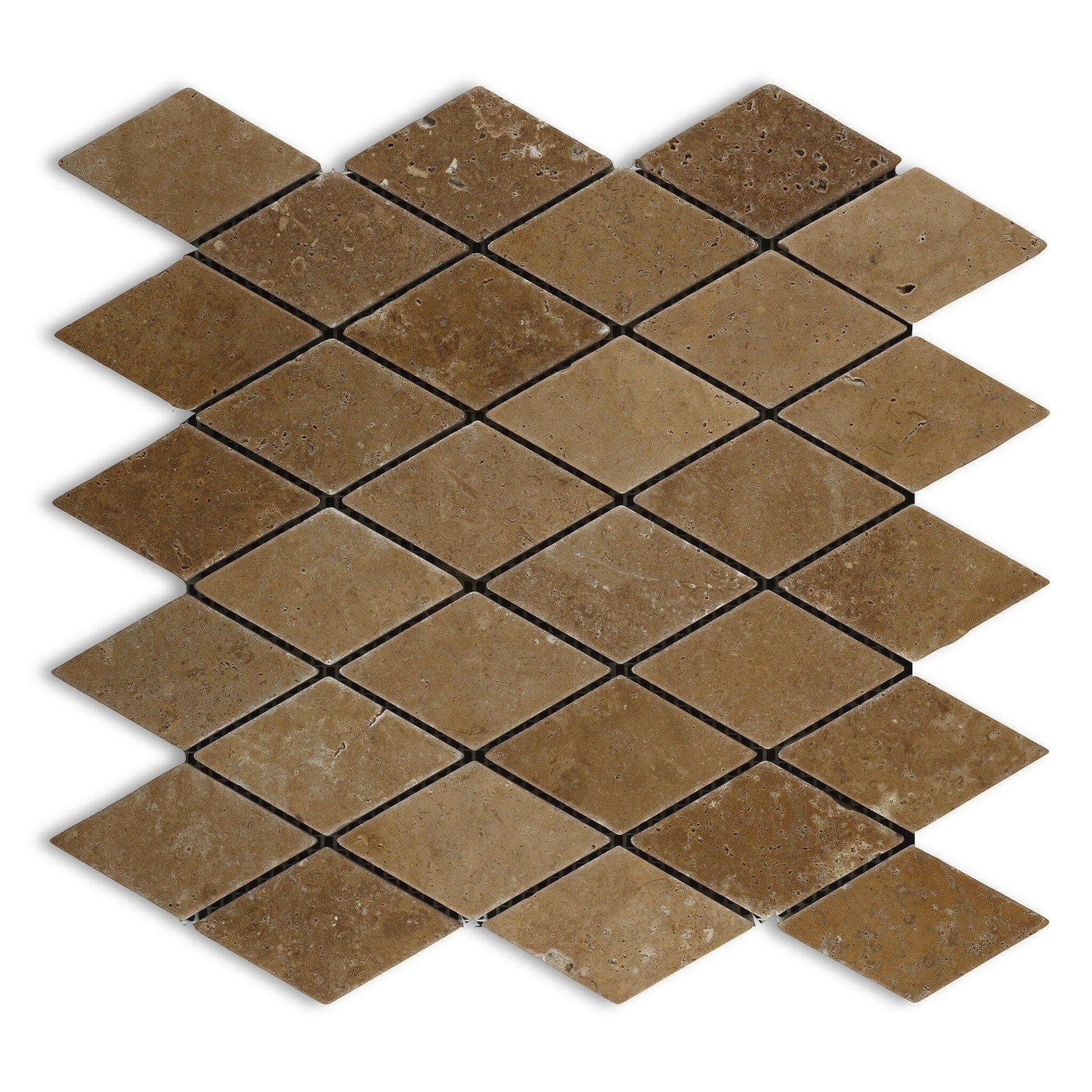 Noce Travertine 2x4 Tumbled Diamond Mosaic Tile Noce Travertine 2x4 Tumbled Diamond Mosaic Tile - American Tile Depot
