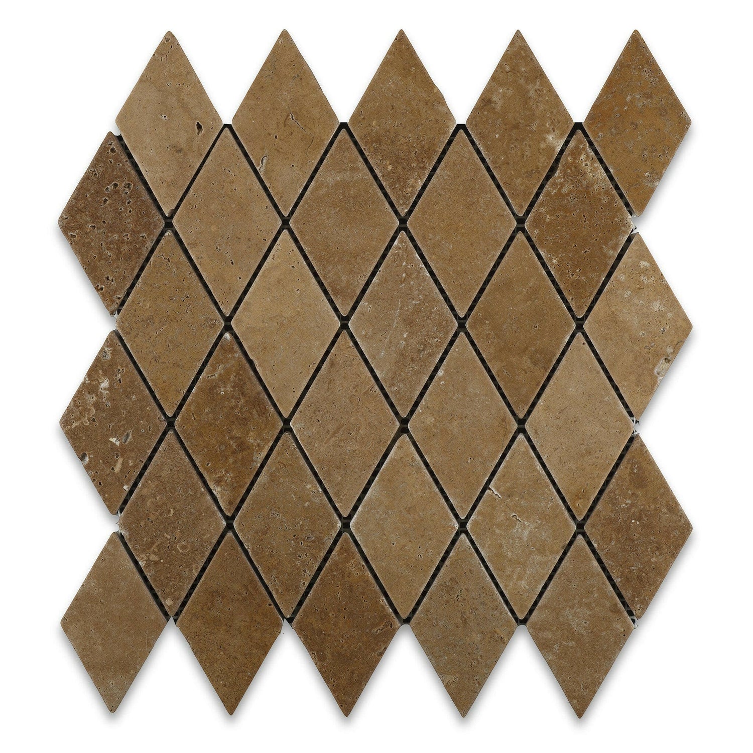 Noce Travertine 2x4 Tumbled Diamond Mosaic Tile Noce Travertine 2x4 Tumbled Diamond Mosaic Tile - American Tile Depot