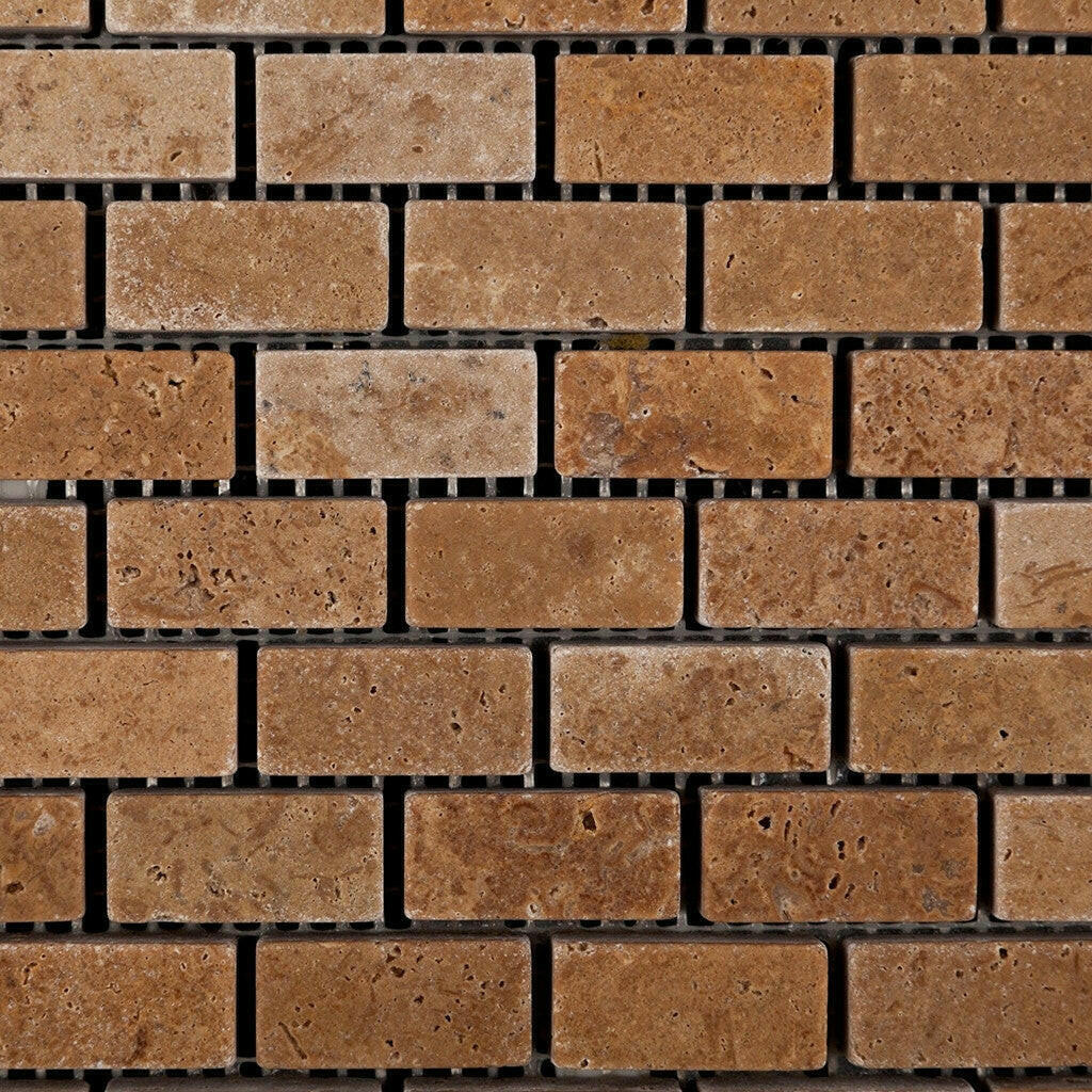 Noce Travertine Baby Brick Tumbled Mosaic Tile Noce Travertine Baby Brick Tumbled Mosaic Tile - American Tile Depot