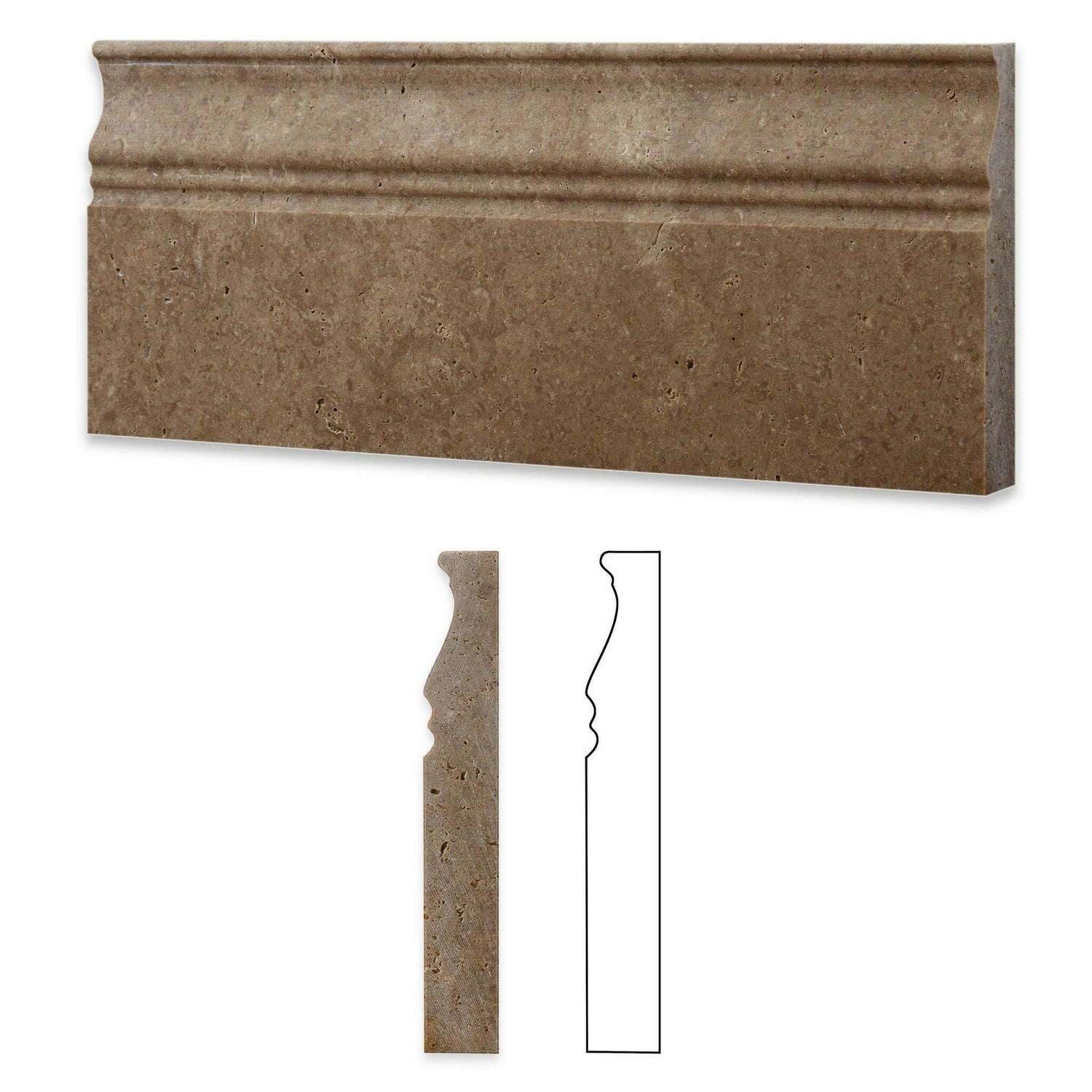 Noce Travertine Honed 5x12 Baseboard Trim Molding Noce Travertine Honed 5x12 Baseboard Trim Molding - American Tile Depot