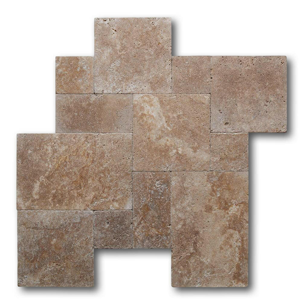 Noce Travertine Tumbled French Pattern Tile Noce Travertine Tumbled French Pattern Tile - American Tile Depot
