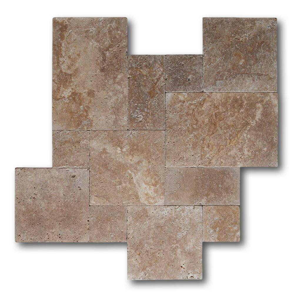 Noce Travertine Tumbled French Pattern Tile Noce Travertine Tumbled French Pattern Tile - American Tile Depot