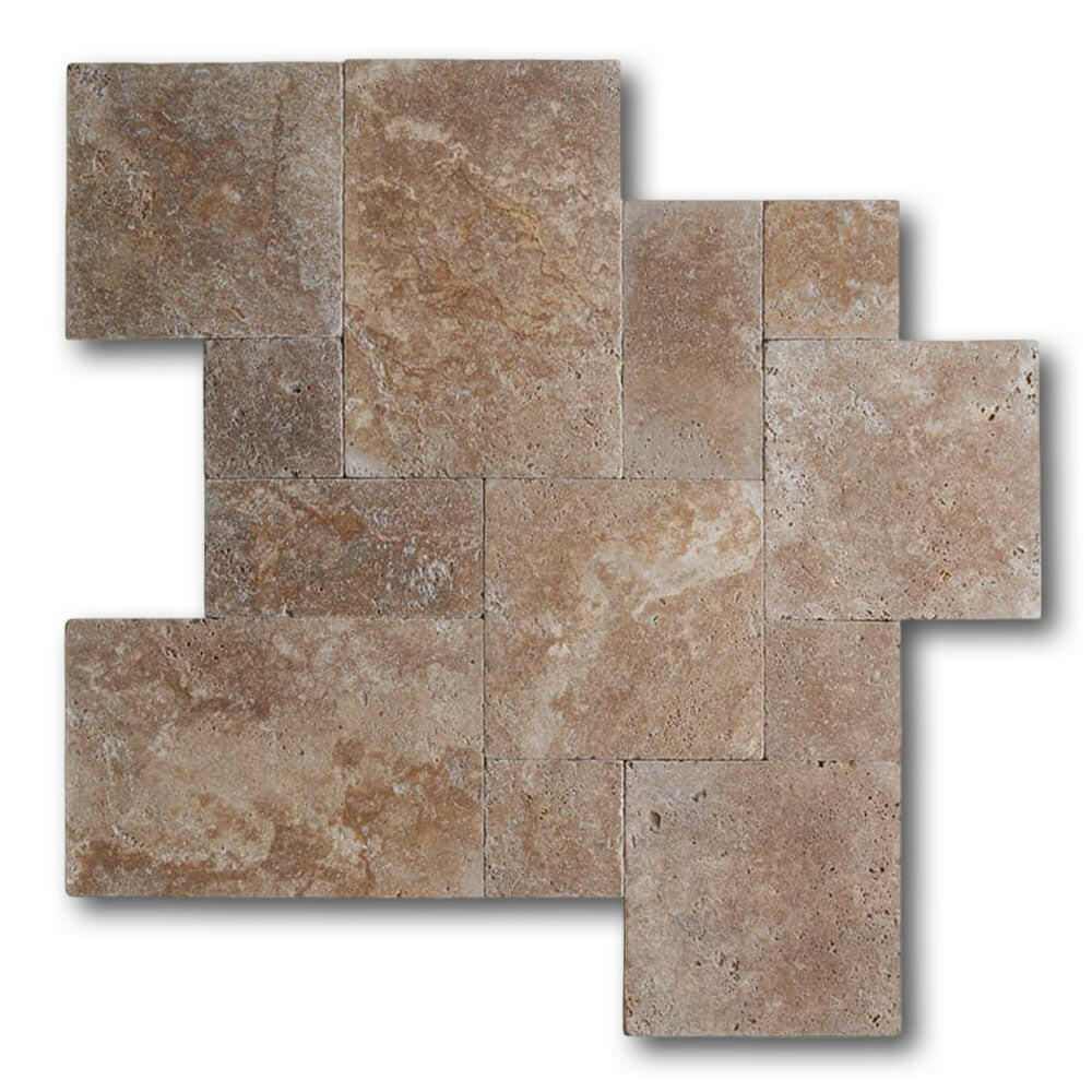 Noce Travertine Tumbled French Pattern Tile Noce Travertine Tumbled French Pattern Tile - American Tile Depot
