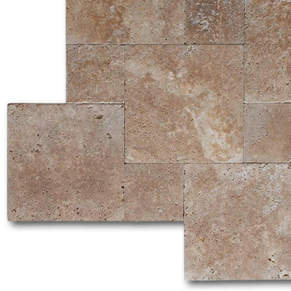 Noce Travertine Tumbled French Pattern Tile Noce Travertine Tumbled French Pattern Tile - American Tile Depot