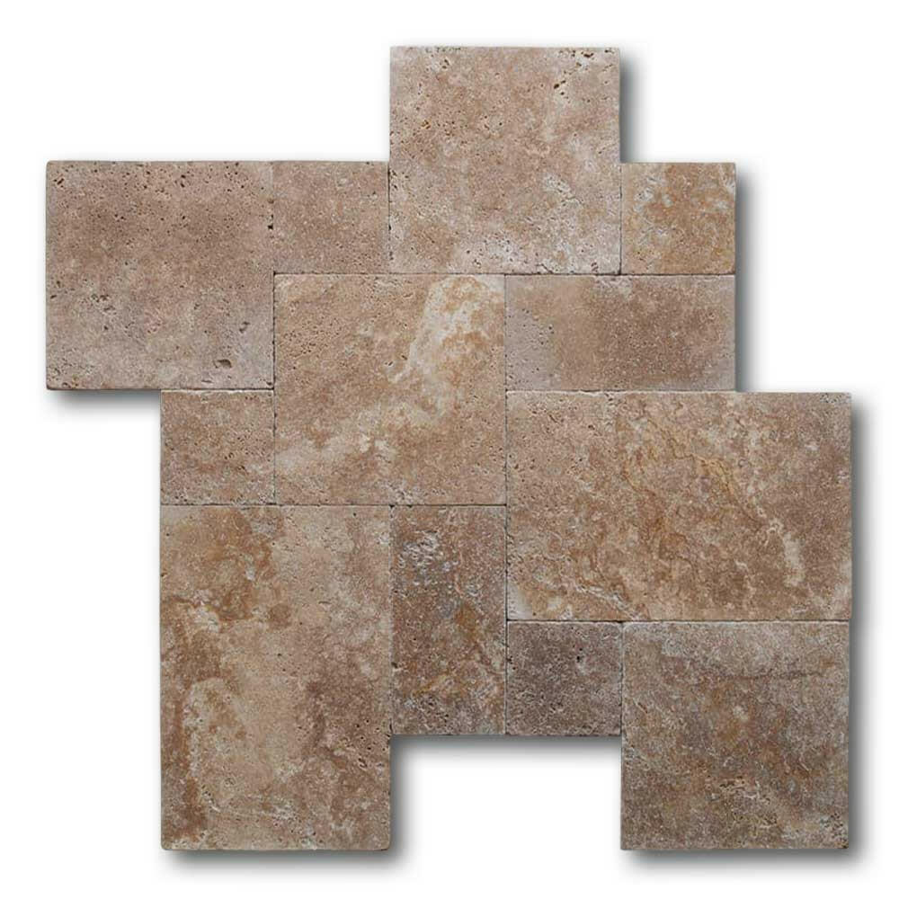 Noce Travertine Tumbled French Pattern Tile Noce Travertine Tumbled French Pattern Tile - American Tile Depot