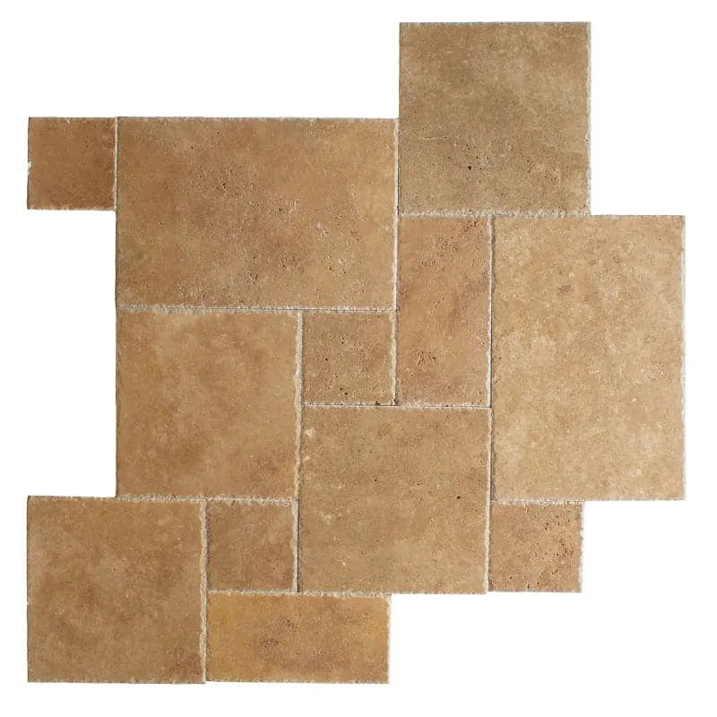 Noce Travertine Unfilled, Brushed & Chiseled French Pattern Tile Noce Travertine Unfilled, Brushed & Chiseled French Pattern Tile - American Tile Depot