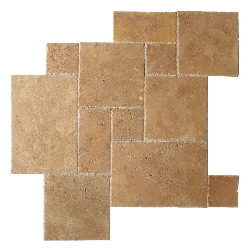 Noce Travertine Unfilled, Brushed & Chiseled French Pattern Tile Noce Travertine Unfilled, Brushed & Chiseled French Pattern Tile - American Tile Depot