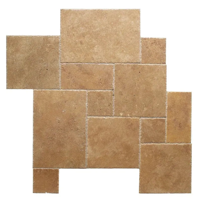 Noce Travertine Unfilled, Brushed & Chiseled French Pattern Tile Noce Travertine Unfilled, Brushed & Chiseled French Pattern Tile - American Tile Depot