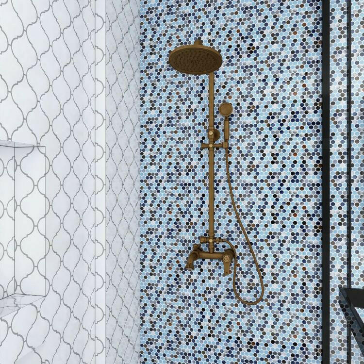 Orb Night Beach Penny Round Handmade Porcelain Mosaic Tile Orb Night Beach Penny Round Handmade Porcelain Mosaic Tile - American Tile Depot
