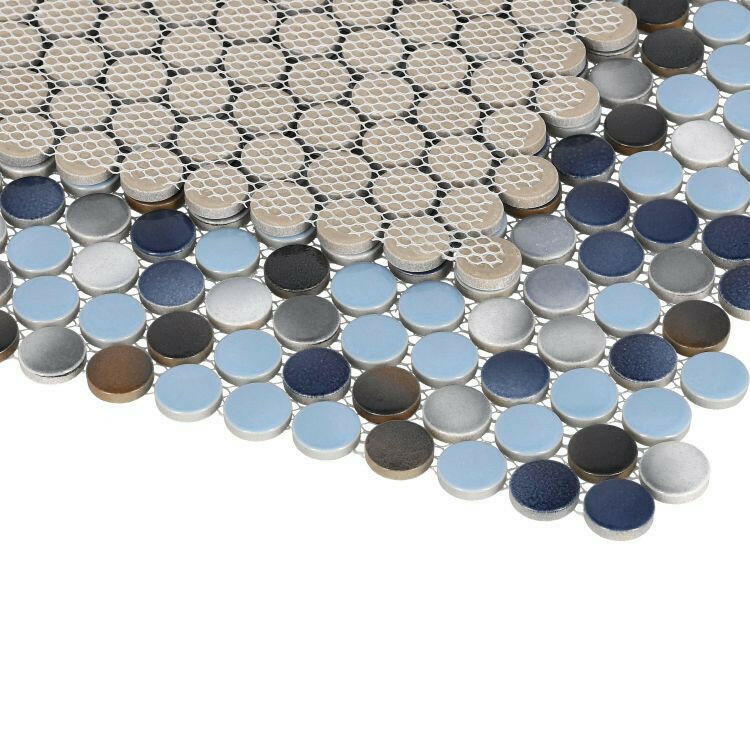 Orb Night Beach Penny Round Handmade Porcelain Mosaic Tile Orb Night Beach Penny Round Handmade Porcelain Mosaic Tile - American Tile Depot