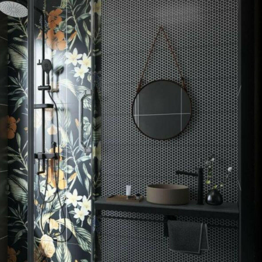Orb Night Black Matte Penny Round Handmade Porcelain Mosaic Tile Orb Night Black Matte Penny Round Handmade Porcelain Mosaic Tile - American Tile Depot
