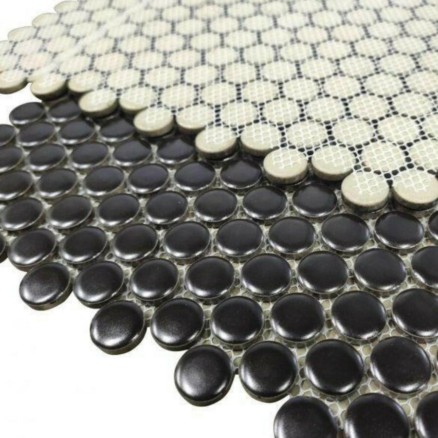 Orb Night Black Matte Penny Round Handmade Porcelain Mosaic Tile Orb Night Black Matte Penny Round Handmade Porcelain Mosaic Tile - American Tile Depot