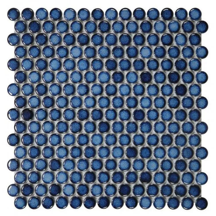 Orb Night Blue Penny Round Handmade Porcelain Mosaic Tile Orb Night Blue Penny Round Handmade Porcelain Mosaic Tile - American Tile Depot