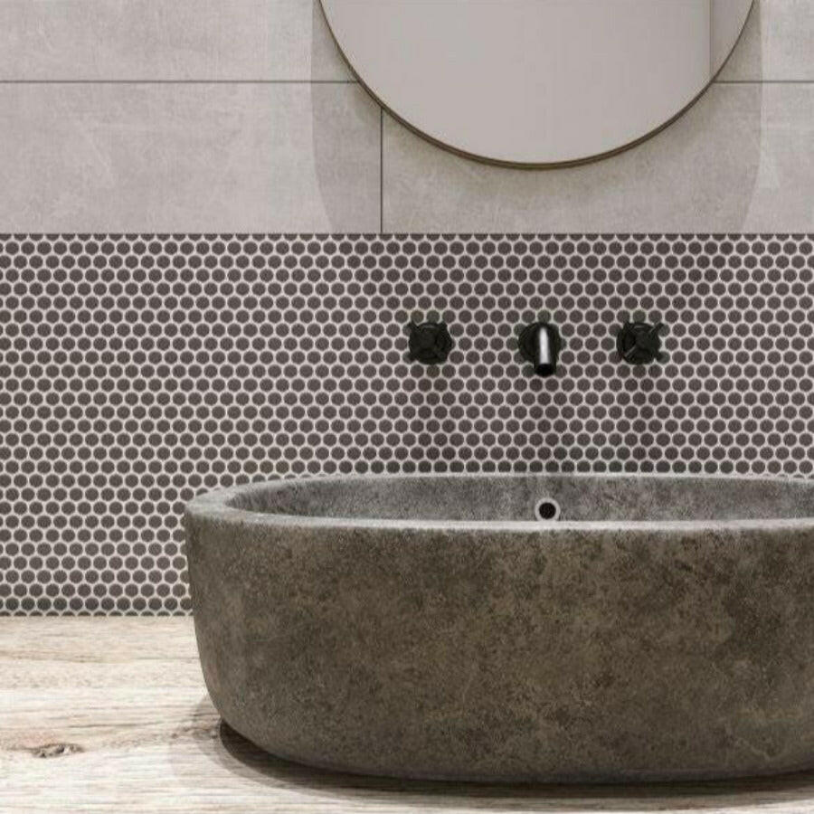 Orb Night Dark Grey Matte Penny Round Handmade Porcelain Mosaic Tile Orb Night Dark Grey Matte Penny Round Handmade Porcelain Mosaic Tile - American Tile Depot