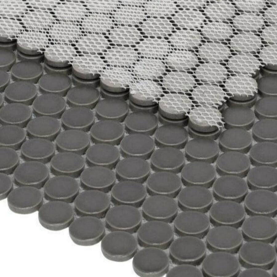 Orb Night Dark Grey Matte Penny Round Handmade Porcelain Mosaic Tile Orb Night Dark Grey Matte Penny Round Handmade Porcelain Mosaic Tile - American Tile Depot