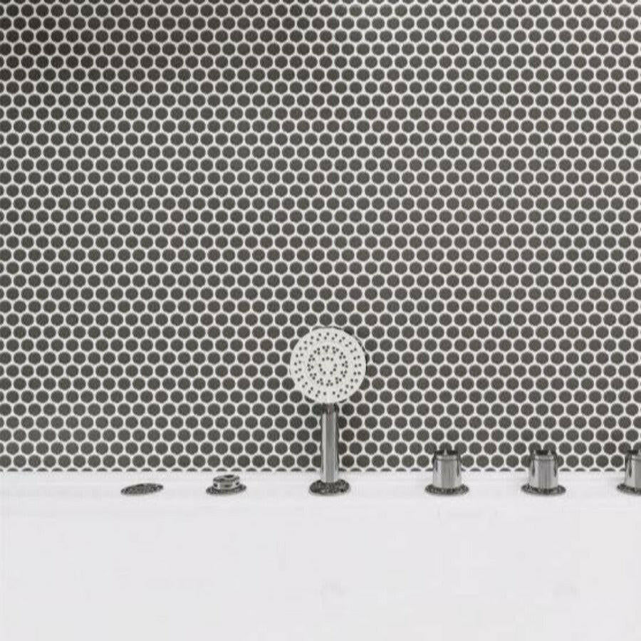 Orb Night Dark Grey Matte Penny Round Handmade Porcelain Mosaic Tile Orb Night Dark Grey Matte Penny Round Handmade Porcelain Mosaic Tile - American Tile Depot