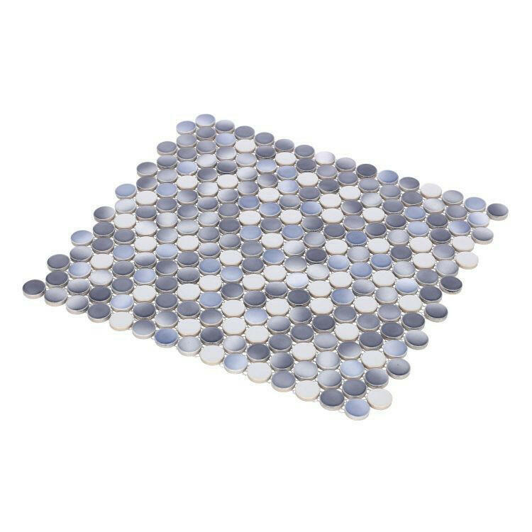 Orb Night Gradient Grey Glossy Penny Round Handmade Porcelain Mosaic Tile Orb Night Gradient Grey Glossy Penny Round Handmade Porcelain Mosaic Tile - American Tile Depot