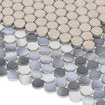 Orb Night Gradient Grey Glossy Penny Round Handmade Porcelain Mosaic Tile Orb Night Gradient Grey Glossy Penny Round Handmade Porcelain Mosaic Tile - American Tile Depot
