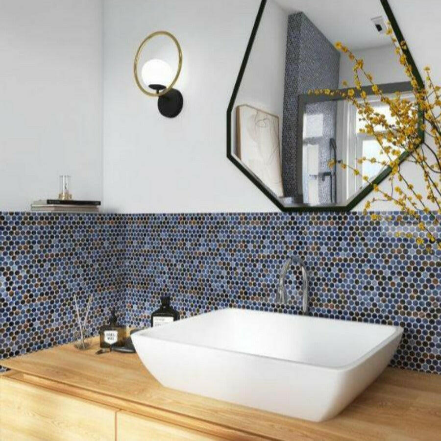Orb Night Shadow Penny Round Handmade Porcelain Mosaic Tile Orb Night Shadow Penny Round Handmade Porcelain Mosaic Tile - American Tile Depot