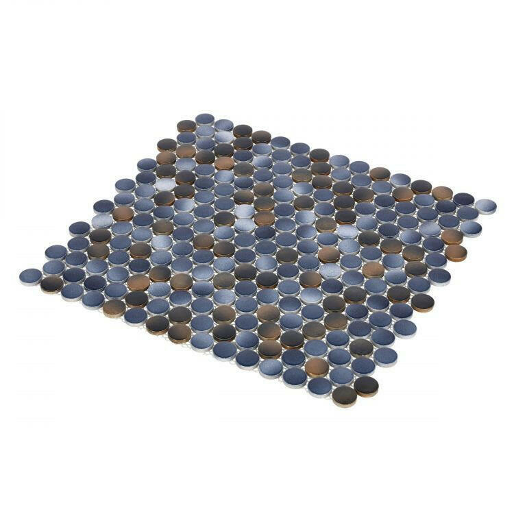 Orb Night Shadow Penny Round Handmade Porcelain Mosaic Tile Orb Night Shadow Penny Round Handmade Porcelain Mosaic Tile - American Tile Depot