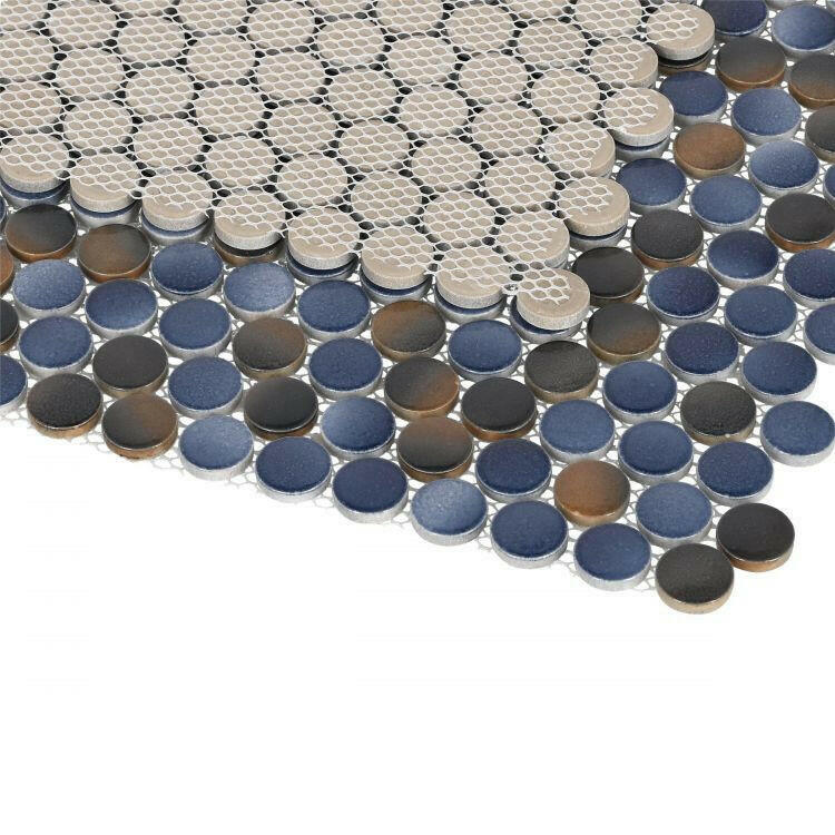 Orb Night Shadow Penny Round Handmade Porcelain Mosaic Tile Orb Night Shadow Penny Round Handmade Porcelain Mosaic Tile - American Tile Depot