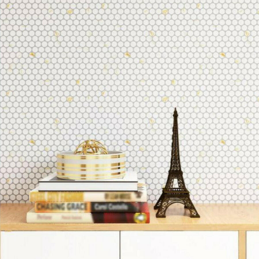 Orb Noon Calacatta Matte Penny Round Handmade Porcelain Mosaic Tile Orb Noon Calacatta Matte Penny Round Handmade Porcelain Mosaic Tile - American Tile Depot