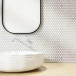 Orb Noon Calacatta Matte Penny Round Handmade Porcelain Mosaic Tile Orb Noon Calacatta Matte Penny Round Handmade Porcelain Mosaic Tile - American Tile Depot