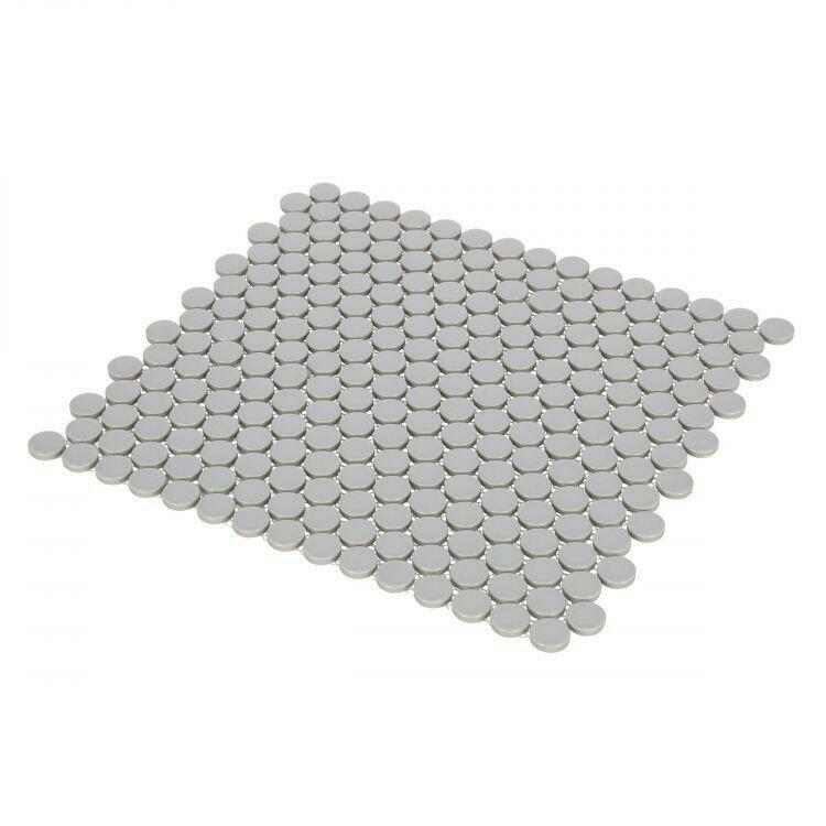 Orb Noon City Grey Matte Penny Round Handmade Porcelain Mosaic Tile Orb Noon City Grey Matte Penny Round Handmade Porcelain Mosaic Tile - American Tile Depot