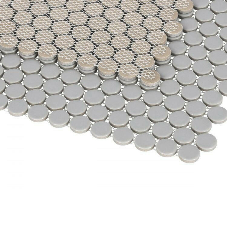 Orb Noon City Grey Matte Penny Round Handmade Porcelain Mosaic Tile Orb Noon City Grey Matte Penny Round Handmade Porcelain Mosaic Tile - American Tile Depot