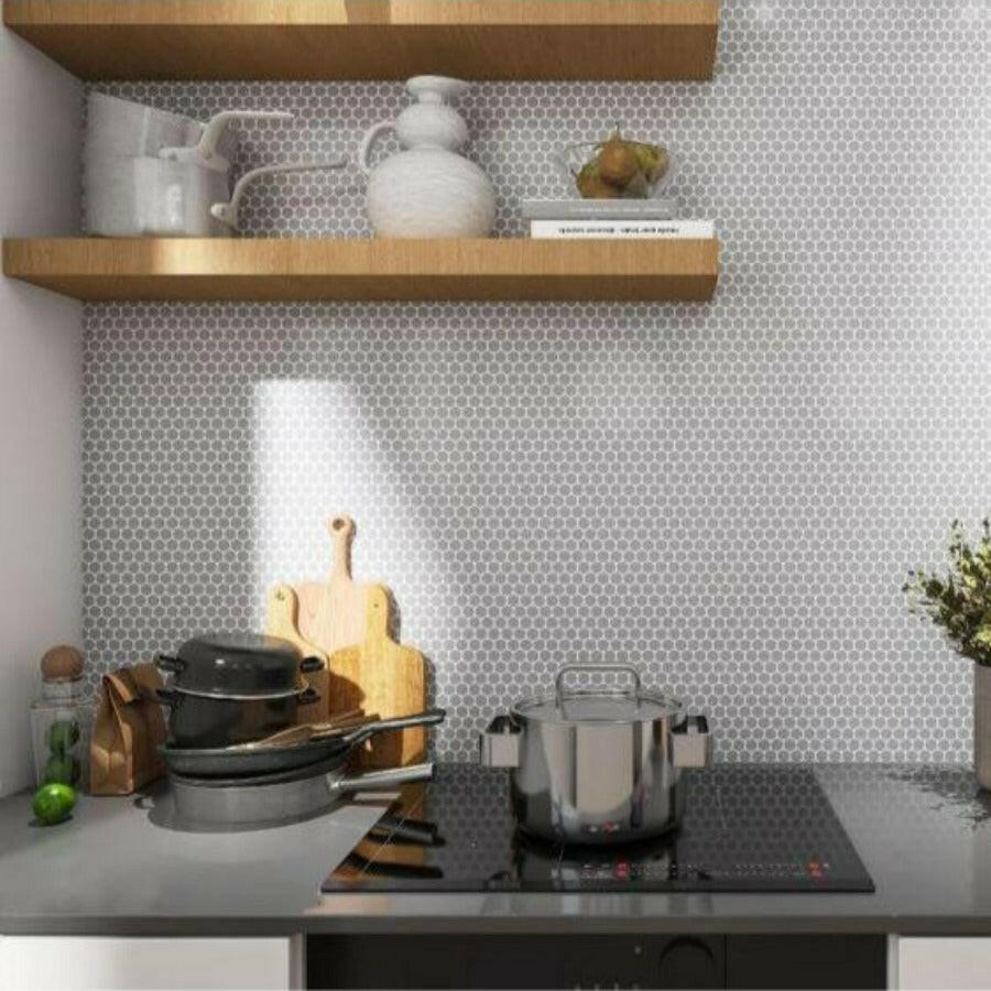 Orb Noon City Grey Matte Penny Round Handmade Porcelain Mosaic Tile Orb Noon City Grey Matte Penny Round Handmade Porcelain Mosaic Tile - American Tile Depot