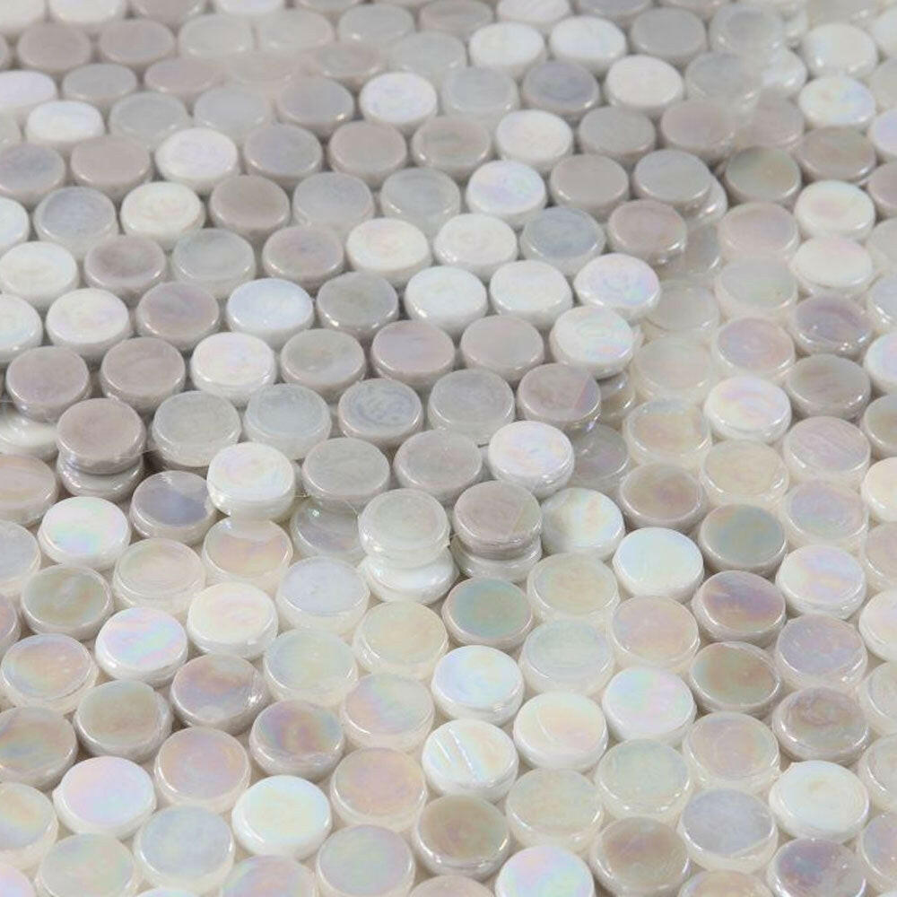 Orb Noon Inari New Penny Round Glossy Glass Mosaic Tile Orb Noon Inari New Penny Round Glossy Glass Mosaic Tile - American Tile Depot