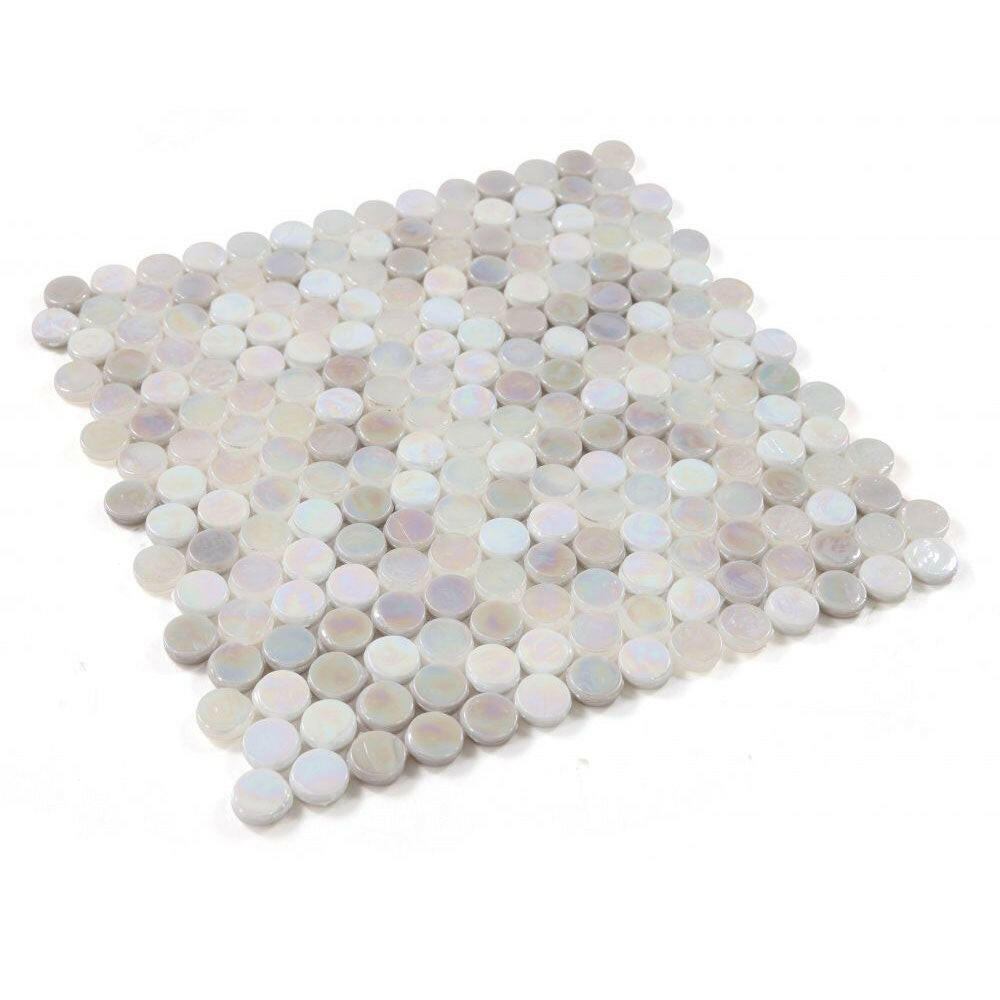 Orb Noon Inari New Penny Round Glossy Glass Mosaic Tile Orb Noon Inari New Penny Round Glossy Glass Mosaic Tile - American Tile Depot