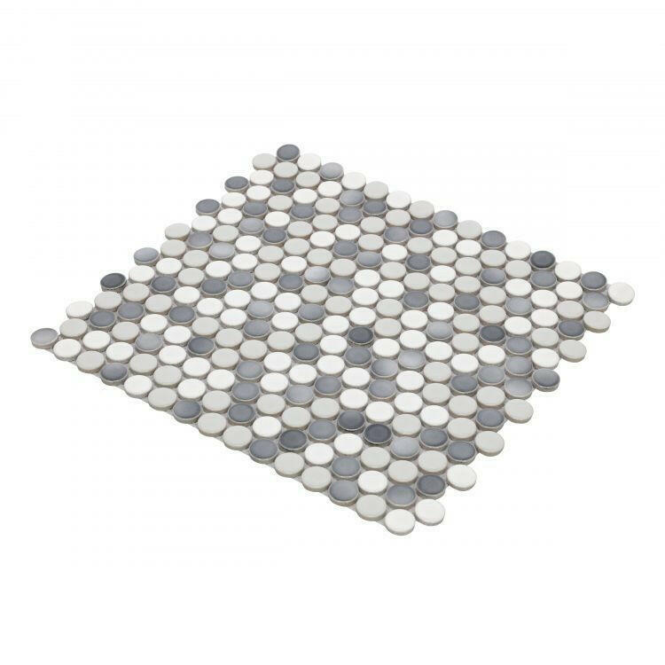 Orb Noon Mixed Grey Glossy Penny Round Handmade Porcelain Mosaic Tile Orb Noon Mixed Grey Glossy Penny Round Handmade Porcelain Mosaic Tile - American Tile Depot
