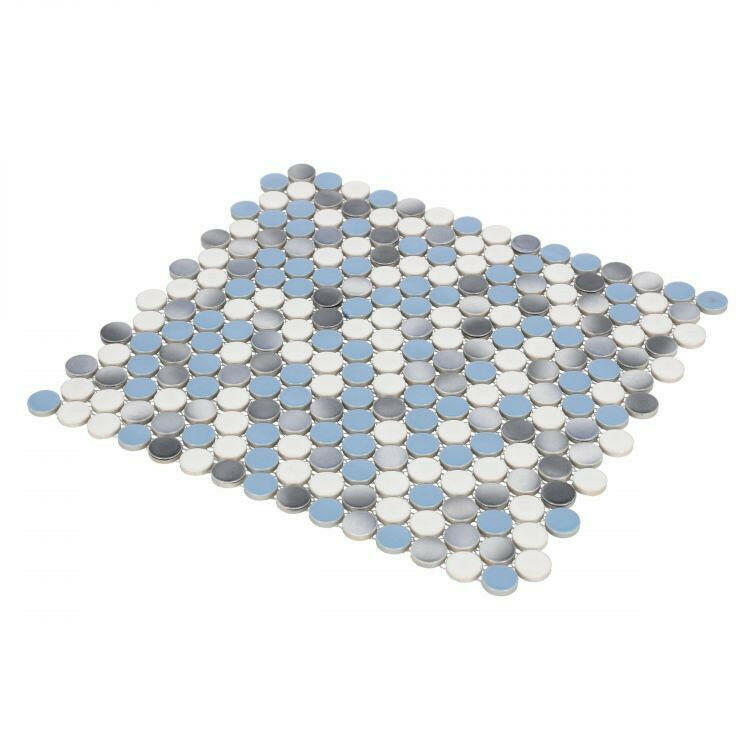 Orb Noon Sky Penny Round Handmade Porcelain Mosaic Tile Orb Noon Sky Penny Round Handmade Porcelain Mosaic Tile - American Tile Depot
