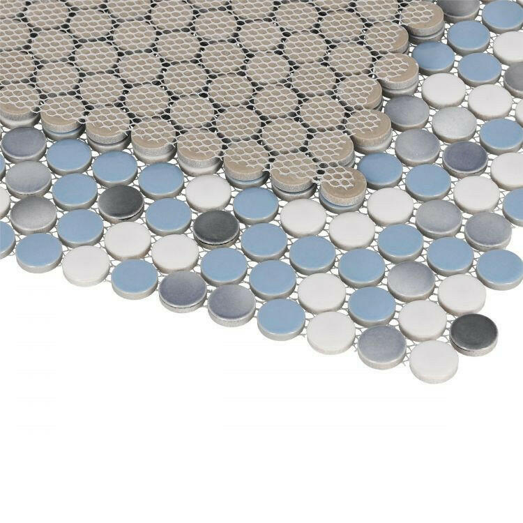 Orb Noon Sky Penny Round Handmade Porcelain Mosaic Tile Orb Noon Sky Penny Round Handmade Porcelain Mosaic Tile - American Tile Depot