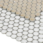 Orb Noon Statuario Matte Penny Round Handmade Porcelain Mosaic Tile Orb Noon Statuario Matte Penny Round Handmade Porcelain Mosaic Tile - American Tile Depot