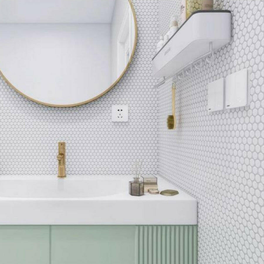 Orb Noon White Matte Penny Round Handmade Porcelain Mosaic Tile Orb Noon White Matte Penny Round Handmade Porcelain Mosaic Tile - American Tile Depot