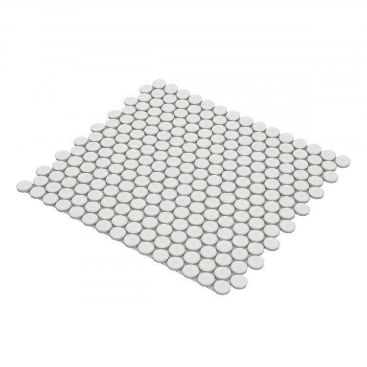 Orb Noon White Matte Penny Round Handmade Porcelain Mosaic Tile Orb Noon White Matte Penny Round Handmade Porcelain Mosaic Tile - American Tile Depot