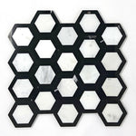 Oriental White / Asian Statuary Marble Honed 2" Vortex Hexagon Mosaic Tile w/ Black Border Oriental White / Asian Statuary Marble Honed 2" Vortex Hexagon Mosaic Tile w/ Black Border - American Tile Depot