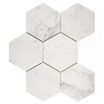 Oriental White / Asian Statuary Marble Honed 5" Large Hexagon Mosaic Tile Oriental White / Asian Statuary Marble Honed 5" Large Hexagon Mosaic Tile - American Tile Depot