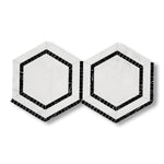 Oriental White / Asian Statuary Marble Polished 5" Hexagon Combination Mosaic Tile w/ Black Border - American Tile Depot