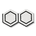 Oriental White / Asian Statuary Marble Honed 5" Hexagon Combination Mosaic Tile w/ Black Border - American Tile Depot