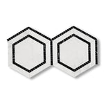 Oriental White / Asian Statuary Marble Polished 5" Hexagon Combination Mosaic Tile w/ Black Border - American Tile Depot