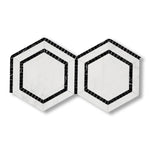 Oriental White / Asian Statuary Marble Honed 5" Hexagon Combination Mosaic Tile w/ Black Border - American Tile Depot
