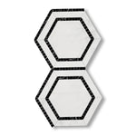 Oriental White / Asian Statuary Marble Polished 5" Hexagon Combination Mosaic Tile w/ Black Border - American Tile Depot
