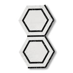 Oriental White / Asian Statuary Marble Honed 5" Hexagon Combination Mosaic Tile w/ Black Border - American Tile Depot