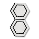 Oriental White / Asian Statuary Marble Polished 5" Hexagon Combination Mosaic Tile w/ Black Border - American Tile Depot