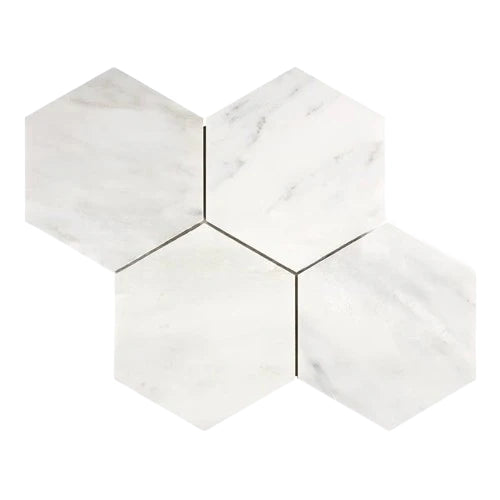 Oriental White / Asian Statuary Marble Honed 6" Hexagon Mosaic Tile Oriental White / Asian Statuary Marble Honed 6" Hexagon Mosaic Tile - American Tile Depot