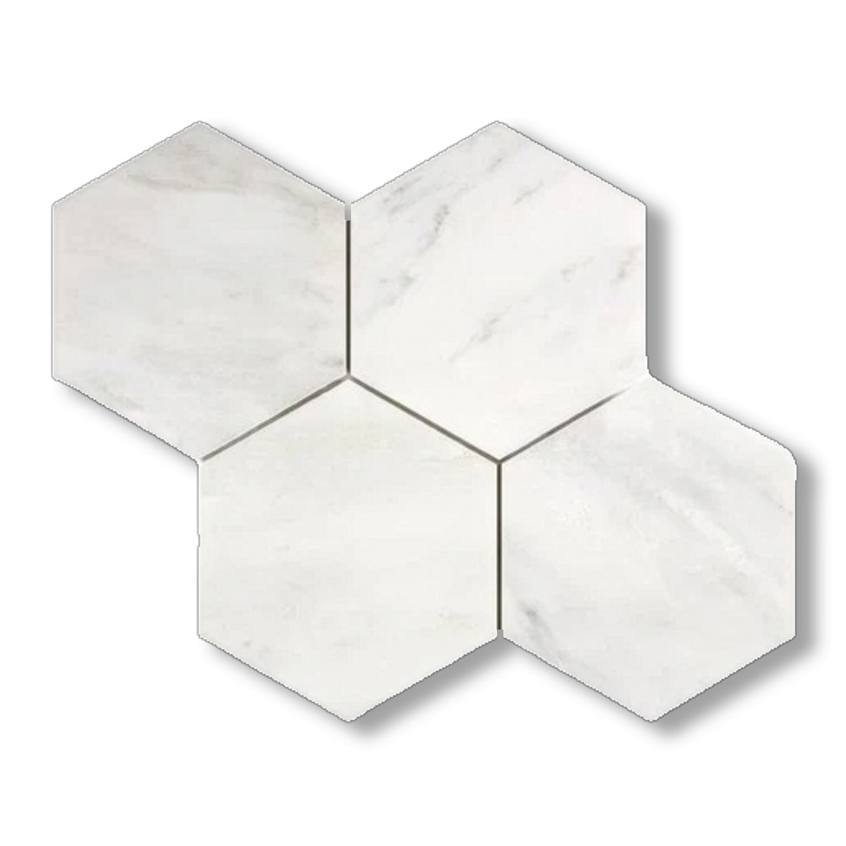 Oriental White / Asian Statuary Marble Honed 6" Hexagon Mosaic Tile - American Tile Depot