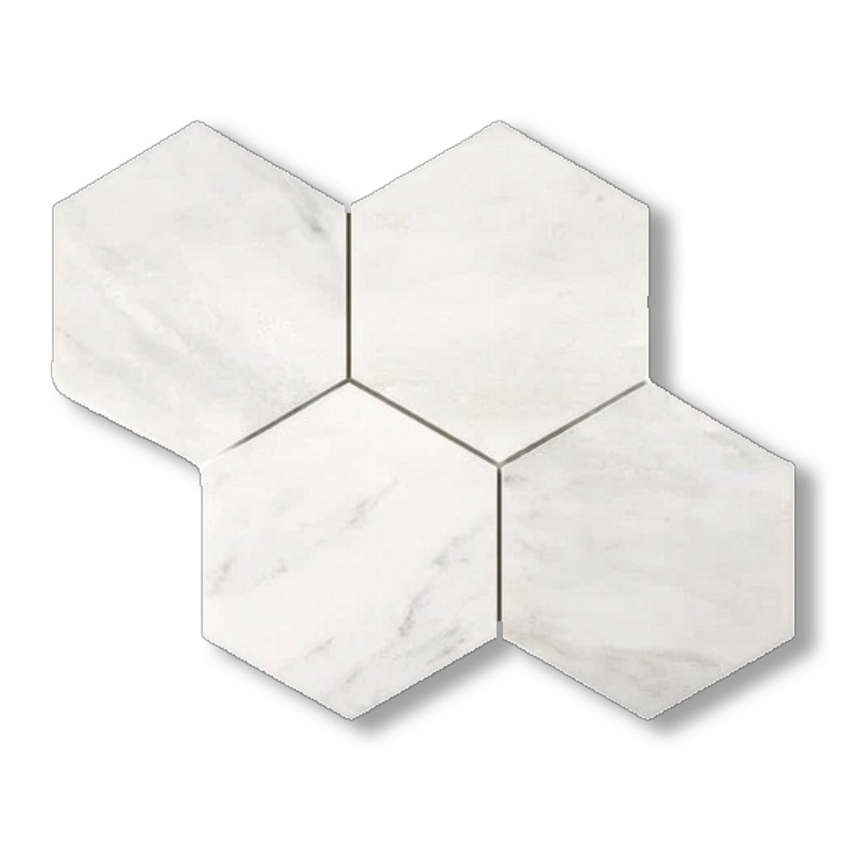 Oriental White / Asian Statuary Marble Honed 6" Hexagon Mosaic Tile - American Tile Depot
